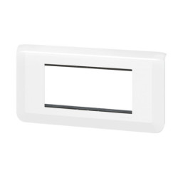 Plaque Legrand Mosaic 4 modules horizontaux - Blanc avec support intégré