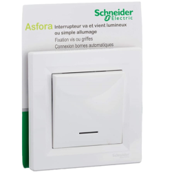 Interrupteur lumineux Schneider Asfora blanc - Va-et-vient 10A pour éclairage intérieur