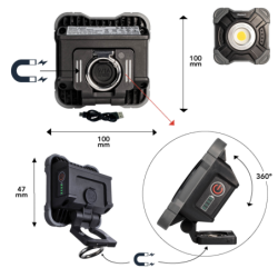 Lampe LED Tibelec 10W rechargeable - Aimantée et résistante IP54