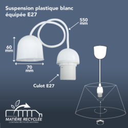 Suspension plastique Tibelec E27 – Douille blanche pour luminaire intérieur