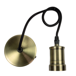 Suspension métal Tibelec E27 – Finition bronze avec câble tissu noir