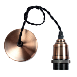 Suspension métal Tibelec E27 – Finition bronze avec câble tissu noir