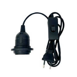 Kit cordon Tibelec E27 avec câble tissu noir – 1,5 m – Pour luminaires intérieurs