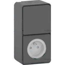 Prise 2P+T + va-et-vient Mureva Styl Schneider IP55 IK08 gris