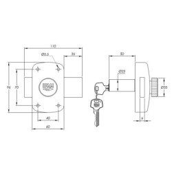 Verrou bouton cylindre IFAM Série B5 – Pêne 110 mm