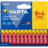 Piles AAA longue durée LongLife Max Power Varta LR3 1.5V 8+4 Gratuites