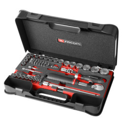 Coffret 60 pièces Mbox Facom serrage 1/4 & 1/2 OGV GRIP plateau mousse