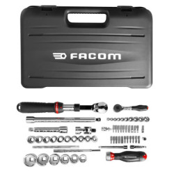 Coffret 60 pièces Mbox Facom serrage 1/4 & 1/2 OGV GRIP plateau mousse