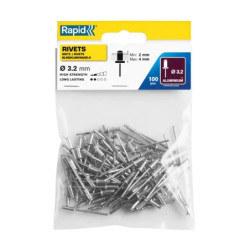 Rivets standard Rapid aluminium/acier Ø3.2 à Ø4.8 mm – Sachet 100 pcs