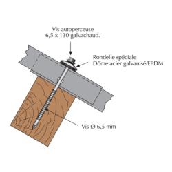Vis autoperceuse Faynot 6,3×130 mm à ailettes + rondelle dôme – Fibro-ciment sur bois